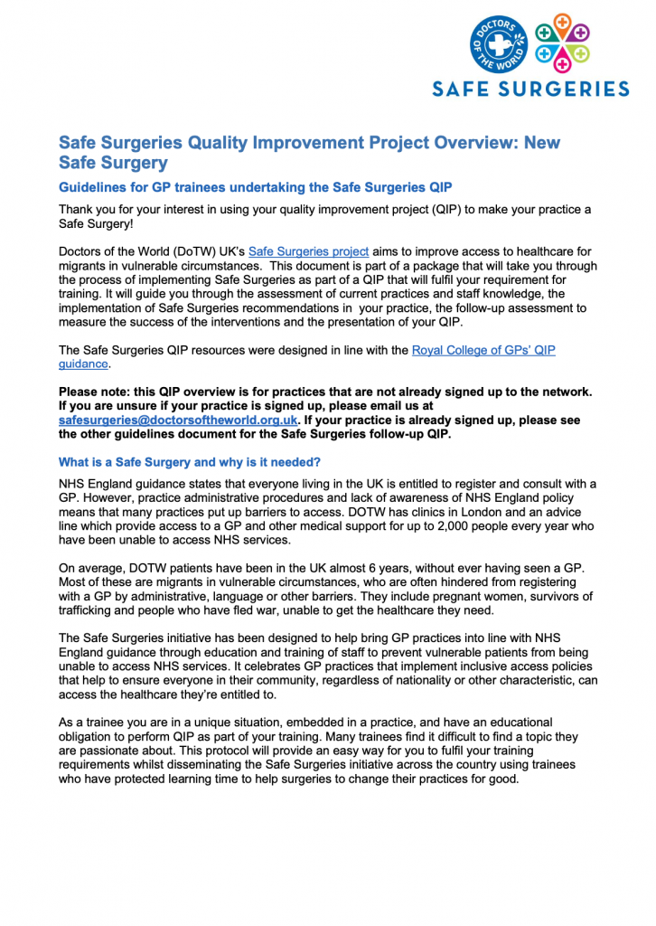 QI project overview new Safe Surgery