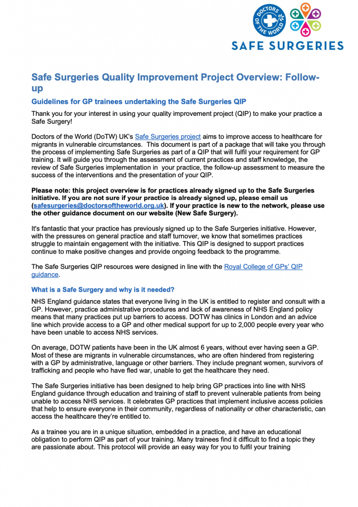 QI project follow up Safe Surgeries